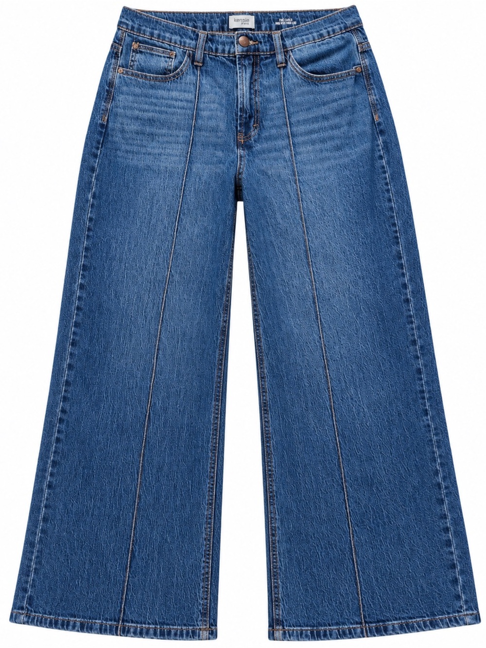 Kensie Mid-Blue High-Rise Wide-Leg Jeans with Front Seams